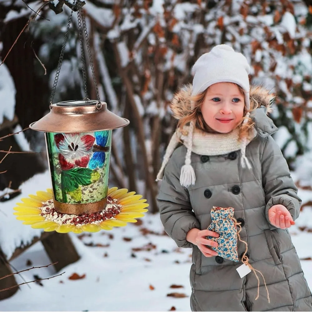 Solar Bird Feeder for Outdoors Hanging Solar Metal Wild Bird Feeders Waterproof